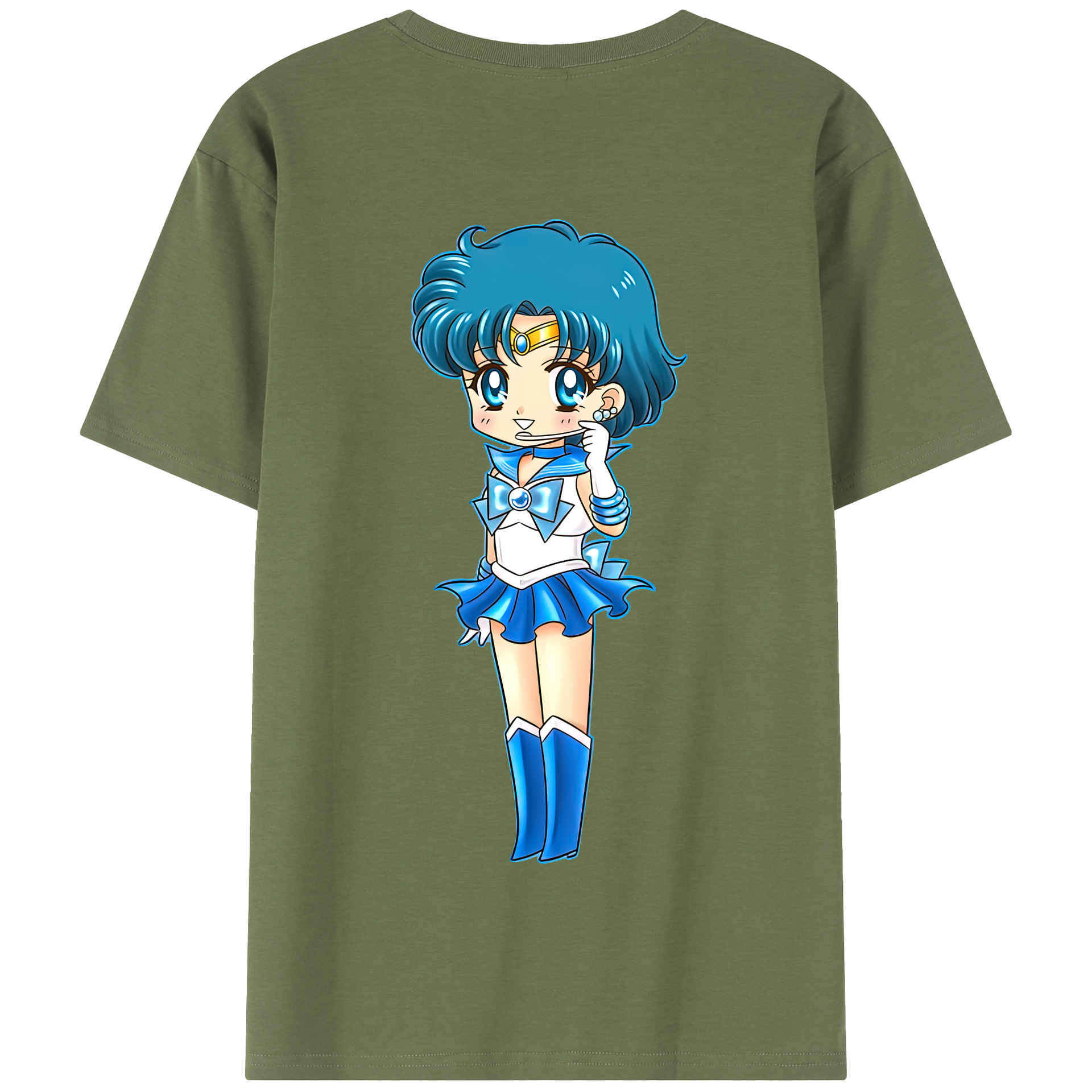 （画像用） 美少女戦士セーラームーン 水野 亜美 みずの あみ Sailor Moon Mizuno Ami 綿100％半袖Tシャツ（背面プリント）